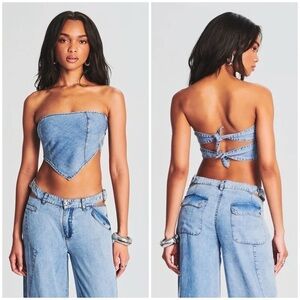 SER.O.YA Light Blue Denim Strapless Bandana Top